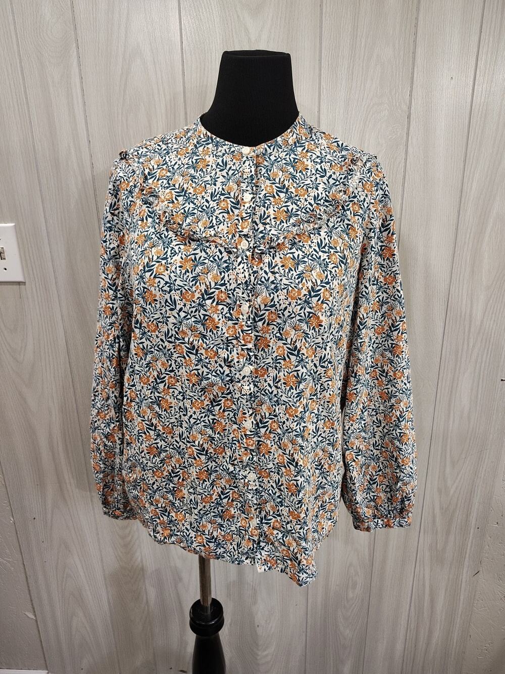 Women's Floral Fairy Peasant Top Size L Casual Beach Cruise Travel Cottage